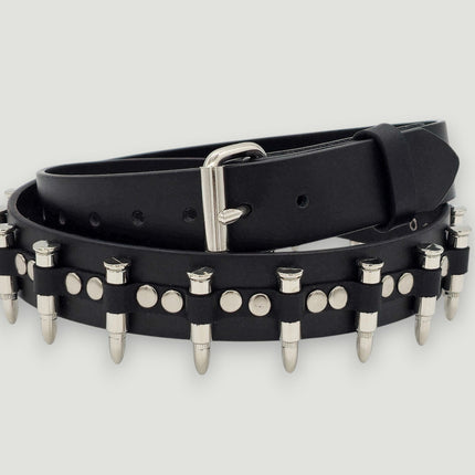 BT221NIC  SMALL BULLET BLACK GENUINE COWHIDE LEATHER BELT 1 1/4" WIDE
