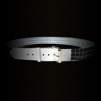 BT104VG-WT-BS  3 ROW PYRAMID STUDDED  BELT VEGAN