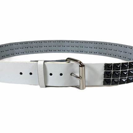 BT104VG-WT-BS  3 ROW PYRAMID STUDDED  BELT VEGAN