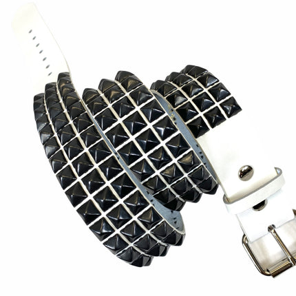 BT104VG-WT-BS  3 ROW PYRAMID STUDDED  BELT VEGAN