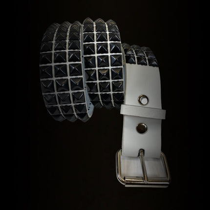 BT104VG-WT-BS  3 ROW PYRAMID STUDDED  BELT VEGAN