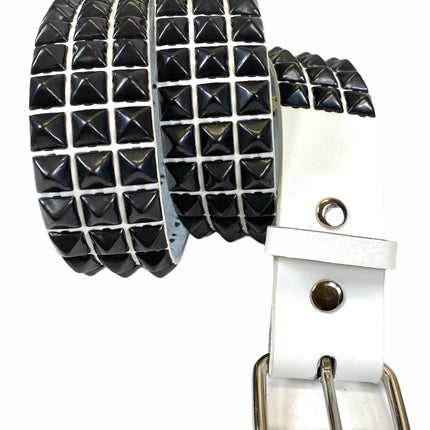 BT104VG-WT-BS  3 ROW PYRAMID STUDDED  BELT VEGAN