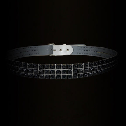 BT104VG-WT-BS  3 ROW PYRAMID STUDDED  BELT VEGAN