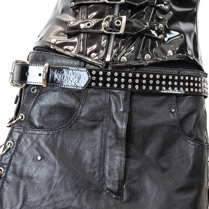 BT249PB BLACK PATENT LEATHER 3 ROW RHINESTONE BELT
