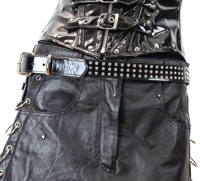 BT249PB BLACK PATENT LEATHER 3 ROW RHINESTONE BELT