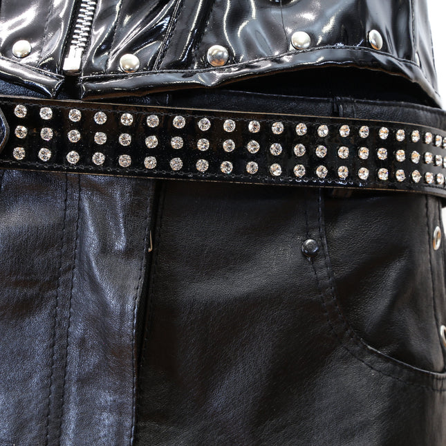 BT249PB BLACK PATENT LEATHER 3 ROW RHINESTONE BELT