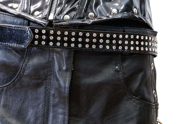 BT249PB BLACK PATENT LEATHER 3 ROW RHINESTONE BELT