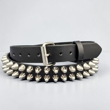 BT154  2 ROW UK77 TALL CONE STUDDED FUNK LOGO SNAP  LEATHER BELT * BEST SELLER
