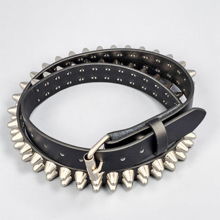 BT154  2 ROW UK77 TALL CONE STUDDED FUNK LOGO SNAP  LEATHER BELT * BEST SELLER