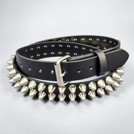 BT154  2 ROW UK77 TALL CONE STUDDED FUNK LOGO SNAP  LEATHER BELT * BEST SELLER