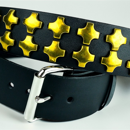 BT406BRS 2 ROW LARGE BRASS CROSS STUD BELT
