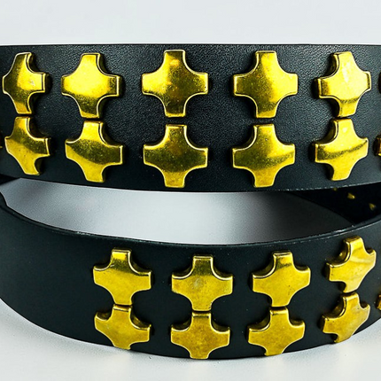 BT406BRS 2 ROW LARGE BRASS CROSS STUD BELT