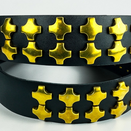 BT406BRS 2 ROW LARGE BRASS CROSS STUD BELT