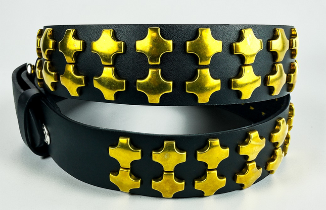 BT406BRS 2 ROW LARGE BRASS CROSS STUD BELT