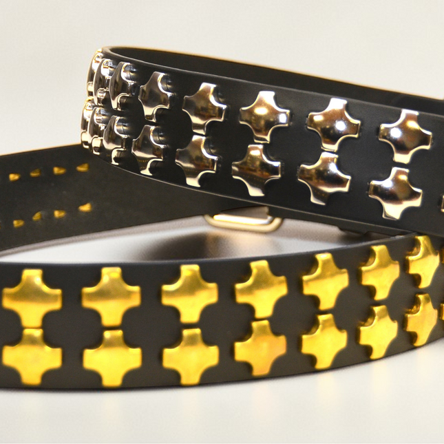 BT406BRS 2 ROW LARGE BRASS CROSS STUD BELT