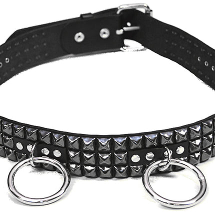 BT422-BS 3 ROW BLACK PYRAMID STUD BELT WITH RING