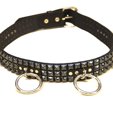 BT422-BS 3 ROW BLACK PYRAMID STUD BELT WITH RING