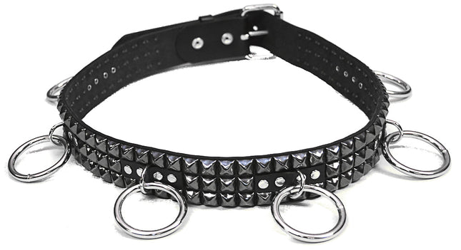 BT422-BS 3 ROW BLACK PYRAMID STUD BELT WITH RING