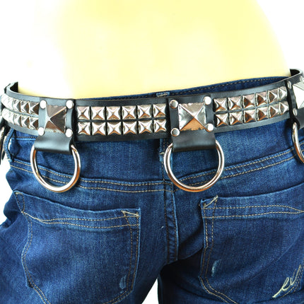 BT426 2 ROW PYRAMID STUD BELT WITH BIG DEE RING