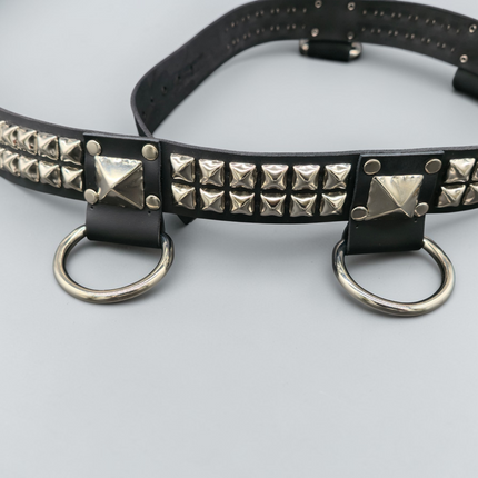 BT426 2 ROW PYRAMID STUD BELT WITH BIG DEE RING