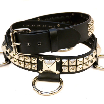 BT426 2 ROW PYRAMID STUD BELT WITH BIG DEE RING