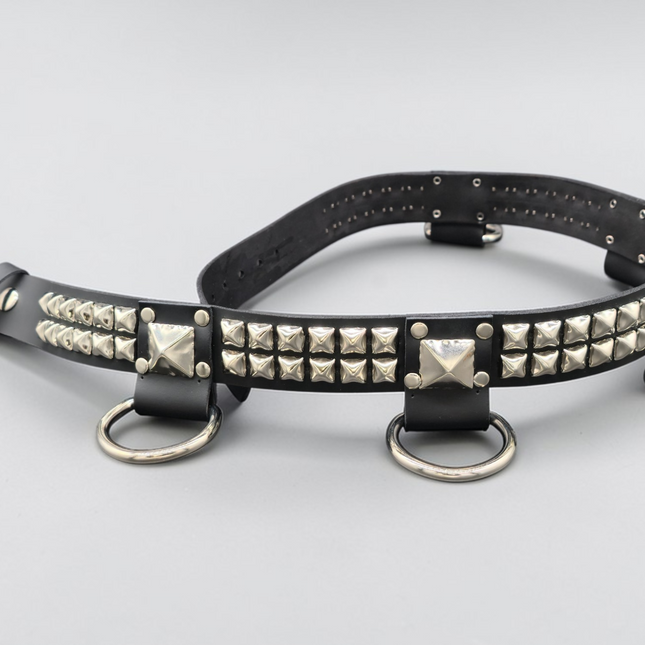 BT426 2 ROW PYRAMID STUD BELT WITH BIG DEE RING