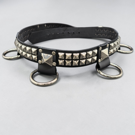 BT426 2 ROW PYRAMID STUD BELT WITH BIG DEE RING