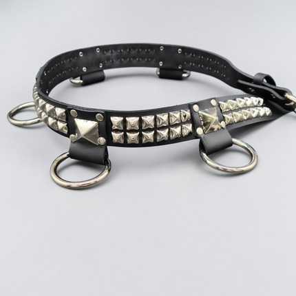 BT426 2 ROW PYRAMID STUD BELT WITH BIG DEE RING
