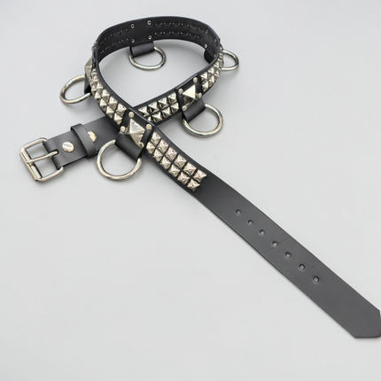 BT426 2 ROW PYRAMID STUD BELT WITH BIG DEE RING