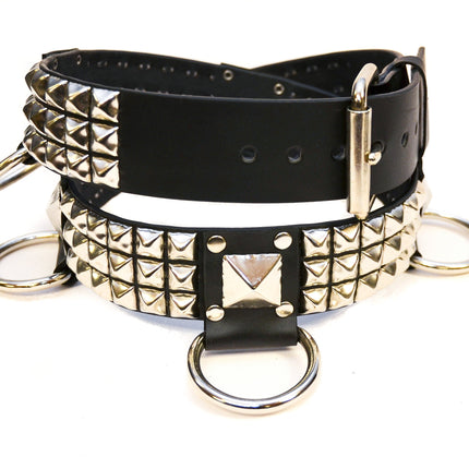BT427 3 ROW PYRAMID STUD BELT WITH BIG DEE RING