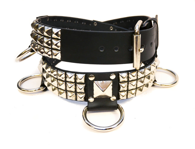 BT427 3 ROW PYRAMID STUD BELT WITH BIG DEE RING