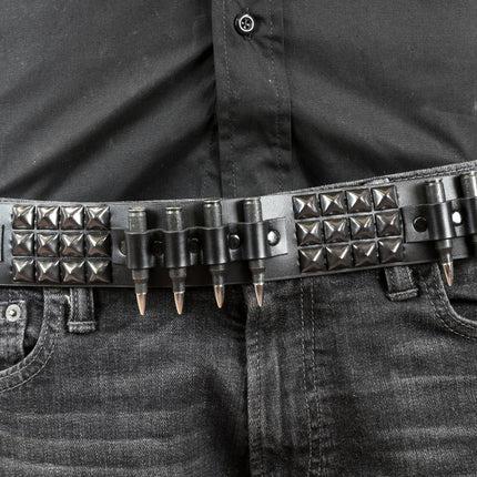 BT429-BS  BLACK STUDDED BRASS BULLET BELT