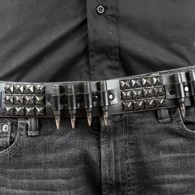 BT429-BS  BLACK STUDDED BRASS BULLET BELT