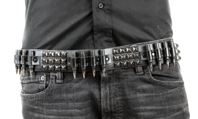 BT429-BS  BLACK STUDDED BRASS BULLET BELT