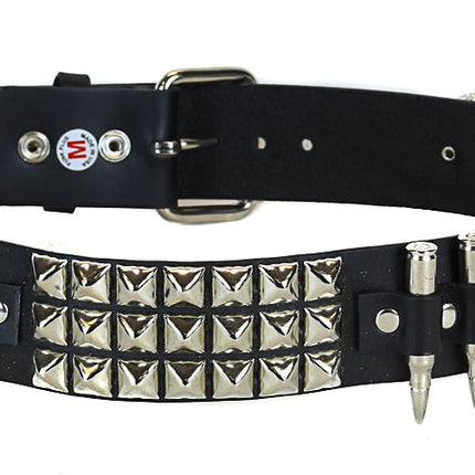 BT429NIC-NIC 3 ROW PYRAMID STUD BELT WITH NICKEL BULLET