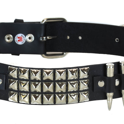 BT429NIC-NIC 3 ROW PYRAMID STUD BELT WITH NICKEL BULLET