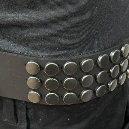 BT442-BS BLACK FLAT NAIL HEAD 3 ROW STUDDED BELT LEATHER