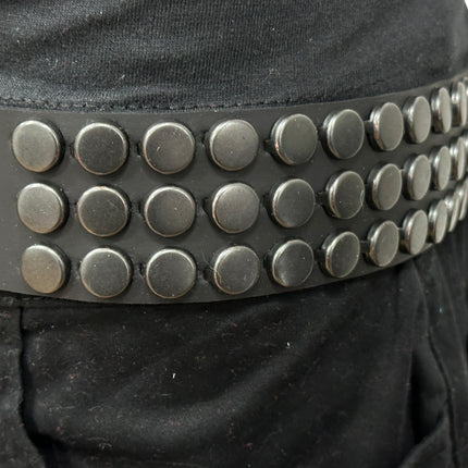 BT442-BS BLACK FLAT NAIL HEAD 3 ROW STUDDED BELT LEATHER