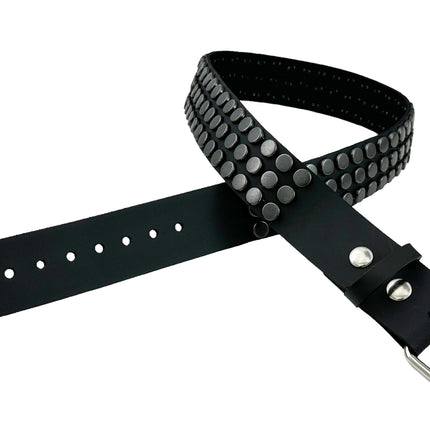 BT442-BS BLACK FLAT NAIL HEAD 3 ROW STUDDED BELT LEATHER