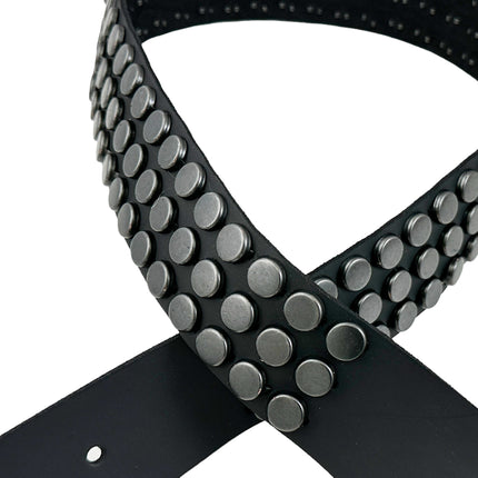 BT442-BS BLACK FLAT NAIL HEAD 3 ROW STUDDED BELT LEATHER