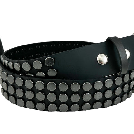 BT442-BS BLACK FLAT NAIL HEAD 3 ROW STUDDED BELT LEATHER