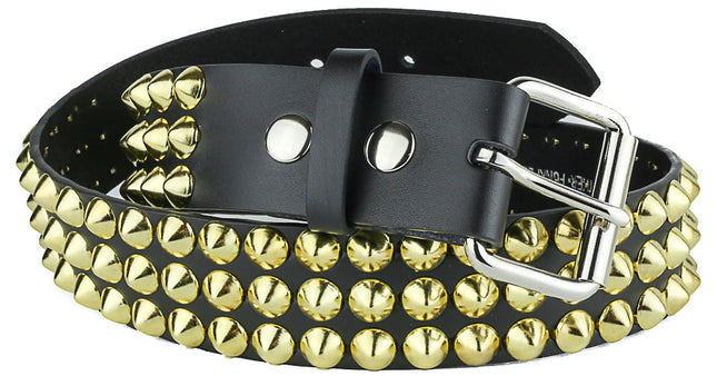 BT443-BRS 3 ROW BRASS CONICAL STUD BELT