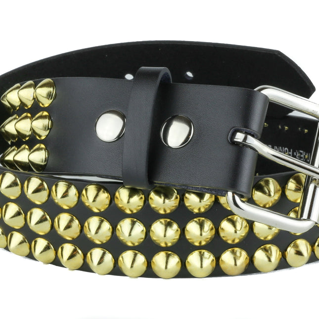 BT443-BRS 3 ROW BRASS CONICAL STUD BELT