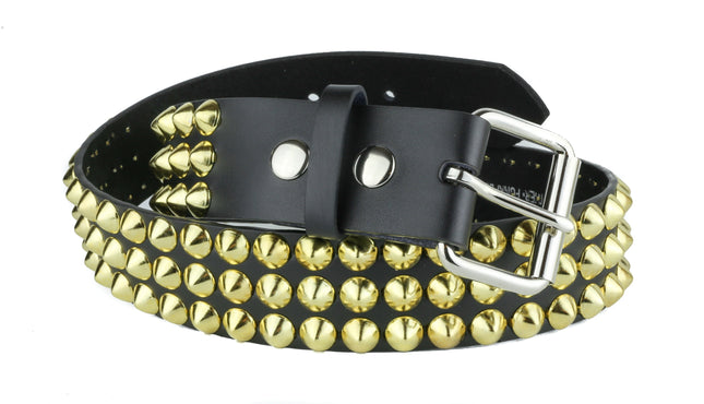 BT443-BRS 3 ROW BRASS CONICAL STUD BELT