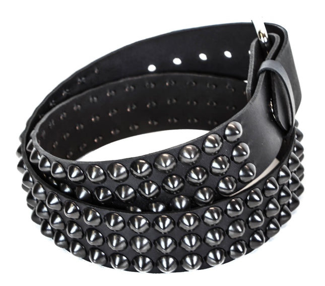 BT443-BS 3 ROW 1/2" BLACK CONICAL STUDDED BELT