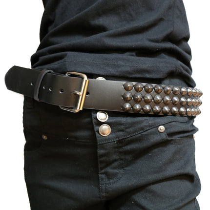 BT443-BS 3 ROW 1/2" BLACK CONICAL STUDDED BELT