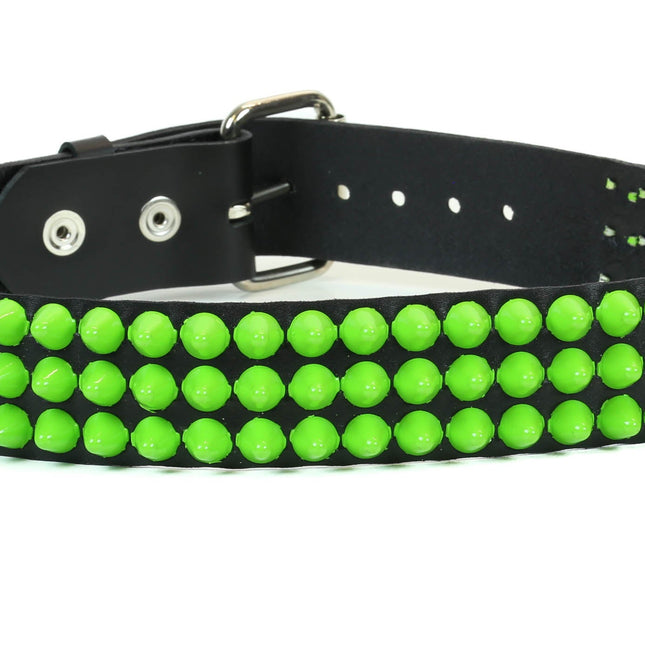BT443-GS 3 ROW GREEN CONICAL STUD BELT