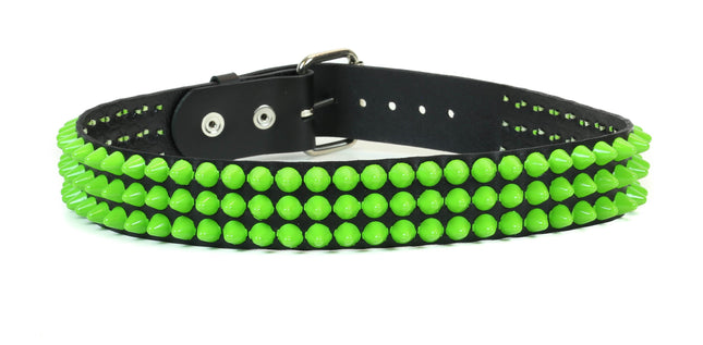 BT443-GS 3 ROW GREEN CONICAL STUD BELT