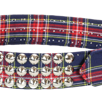 BT443PD-BLU PLAID CONE STUDDED BELT