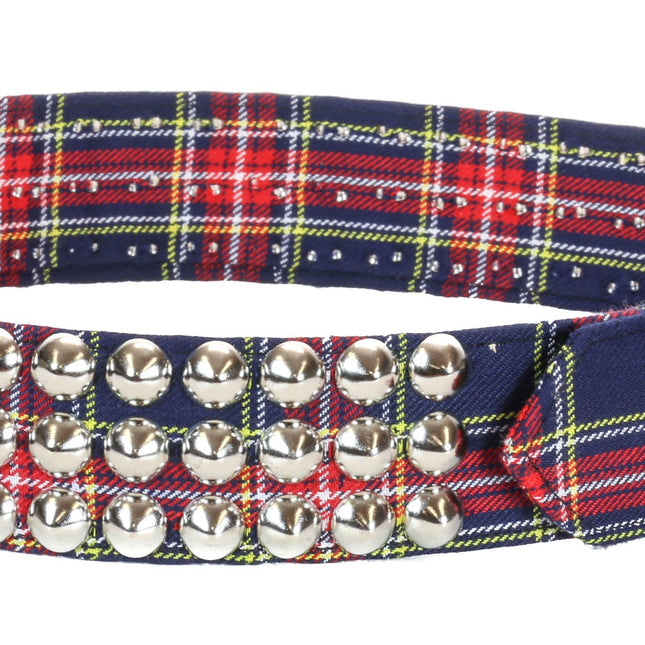 BT443PD-BLU PLAID CONE STUDDED BELT